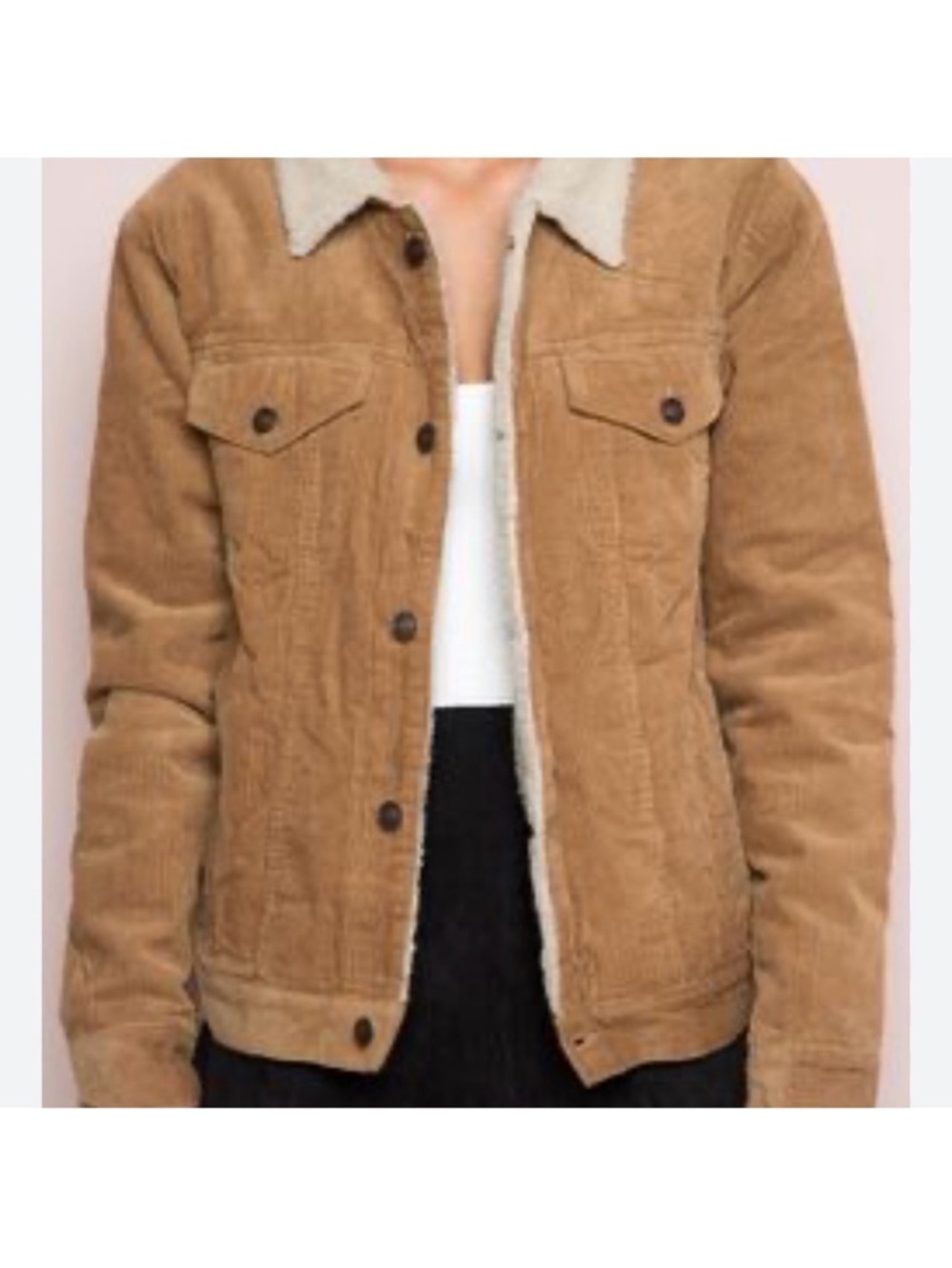 Brandy Melville Elisha Fur Corduroy Jacket Brown Sherpa Lining - Picture 2 of 6